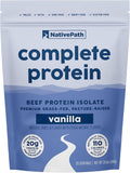 NativePath Complete Protein, 20g Grass-Fed Beef, Vanilla, 30 Servings | Dairy-Free, Whey-Free Isolate, Essential Aminos Plus MCTs, Lactose-Free & Easy To Digest, Keto, No Sugar