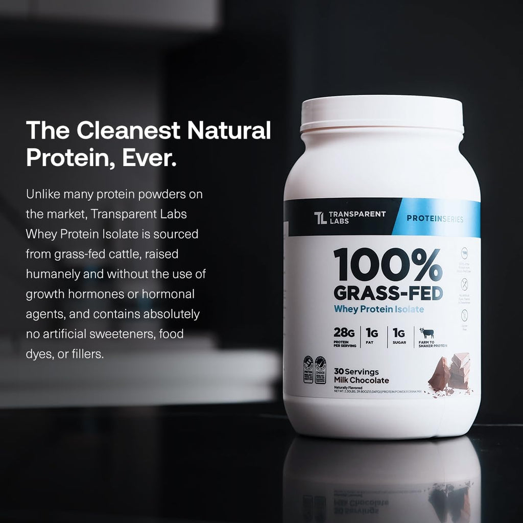 Transparent Labs Grass-Fed Whey Protein Isolate (30 Servings, Milk Chocolate) & Grass-Fed Whey Protein Isolate (30 Servings, Oatmeal Chocolate Chip Cookie)