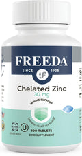 Freeda Chelated Zinc 30mg – TRAACS® Zinc Bisglycinate for High Absorption – Vegan, Kosher, Gentle on Stomach – Immune Support for Adults, Men & Women – 100 Tiny Tablets | For Adult Men & Women – High Absorption Formula – Antioxidant Support, Gentle on Sto