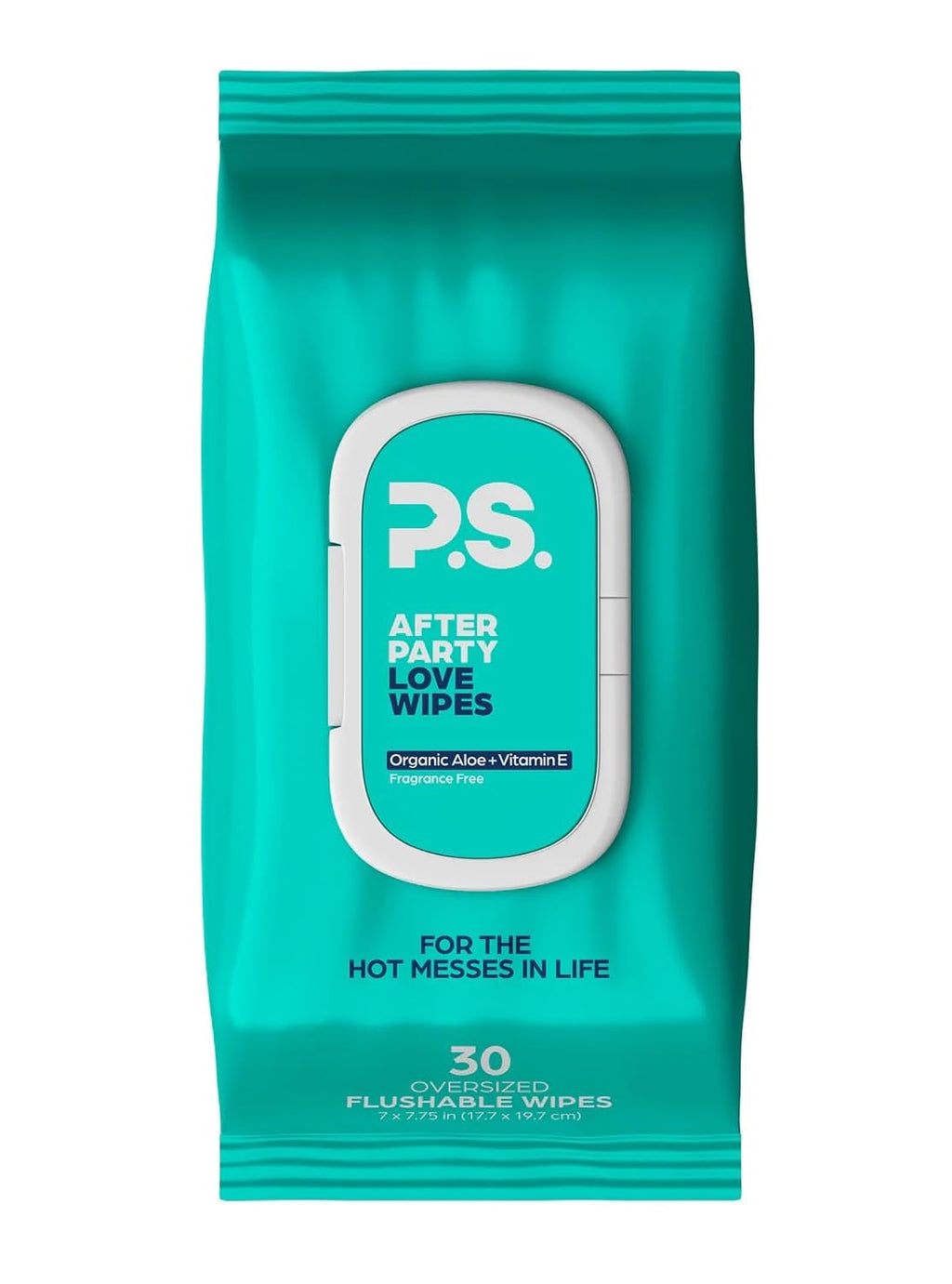 PS Afterparty Love Wipes for Adults, Aloe & Vitamin E, 30 Count, 1 Pack | Plant based, vegan & pH balanced, paraben free, sulfate free, dye free, flushable & septic safe, oversized 7 x 7.75 in