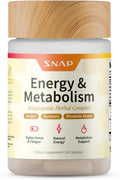 Snap Supplements Energy & Metabolism Adaptogenic Herbal Complex, 60 Count | Ginger, Turmeric, Rhodiola Rosea, Vitamin B12, Support Metabolism, Natural Energy, 30-Day Supply, Vegan, Gluten-Free, Non-GMO