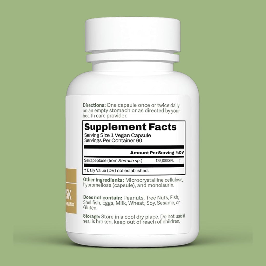 Dr. Murray's Ultra Clean 125,000 SPU Serrapeptase Clinical Strength - Proteolytic Enzyme | Acid-Resistant Vegan Capsules | GMP Certified | Third-Party Tested | 30 Count
