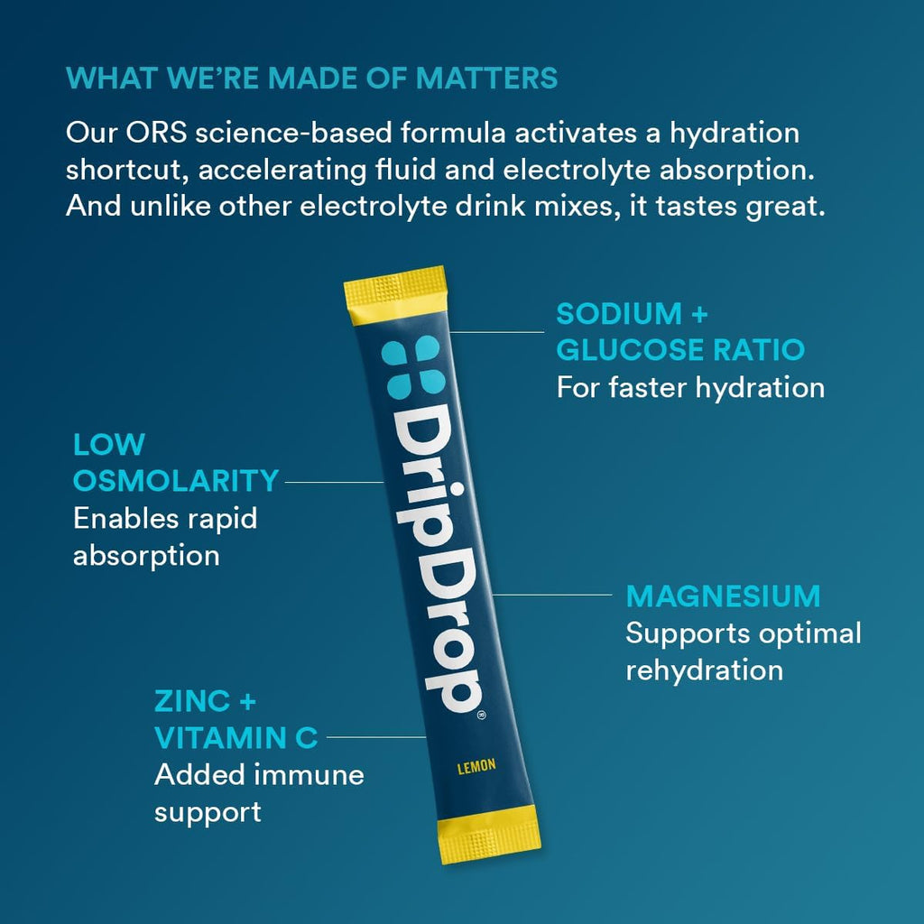 DripDrop Hydration Lemon & Orange Bundle, Electrolyte Packets, 64 Count | Lemon, Orange; 3X Electrolytes; Potassium, Magnesium, Zinc, Vitamin C; Single Serve; Portable; Daily Use, Workouts, Travel