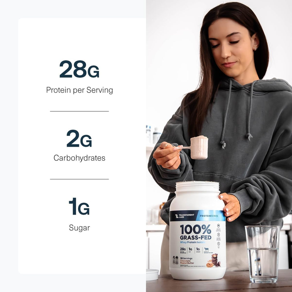 Transparent Labs Grass-Fed Whey Protein Isolate (30 Servings, Milk Chocolate) & Grass-Fed Whey Protein Isolate (30 Servings, Oatmeal Chocolate Chip Cookie)