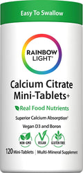 Rainbow Light Calcium Citrate Mini Tablets + | 120 Count | Superior Calcium Absorption | Vegan D3, Boron & Real Food Nutrients | Supplement for Men and Women