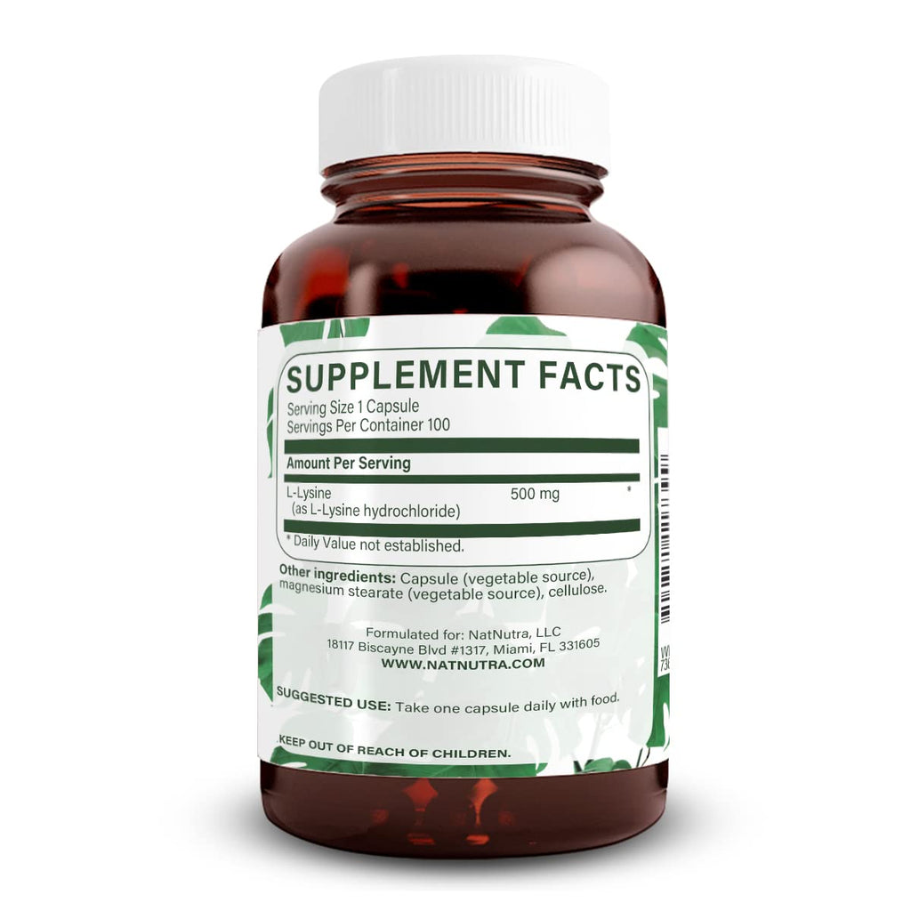 Natural Nutra L Lysine HCl Supplement, Vegan, 500 mg, 250 Capsules | Promotes Bone Health & Growth, Supports Skin Health, Improves Vitamin C Absorption, Improves Calcium Absorption, Non-GMO
