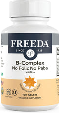 FREEDA Super B-Complex Vitamin Supplement – No Folic Acid or PABA, 100ct | Supports Energy, Metabolism, & Cellular Function – Balanced B Vitamins for Men & Women – Kosher, Vegan, Gluten-Free, USA Made