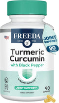 FREEDA Turmeric Curcumin Supplement 1000mg with Black Pepper - 90 Caps | Vegan Turmeric Curcumin Supplement with Organic Turmeric Root, Curcumin Extract & Black Pepper for Daily Mobility