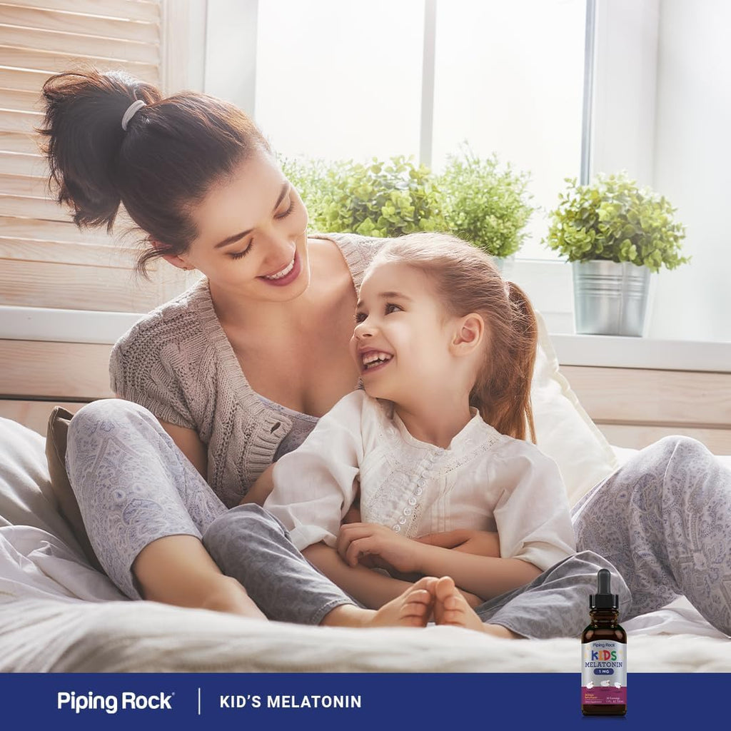 Piping Rock Kids Melatonin Liquid 1 fl oz | 1mg | Pack of 3 Bottles | Berry Flavor Drops | Non-GMO, Gluten Free Supplement