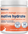 NativePath Hydrate Electrolyte Powder, Peach Mango, 30 Servings | 14 Vitamins & Minerals, 9 Aminos & 2000mg BCAAs, Zero Sugar, Supports Hydration & Recovery, Stevia, Keto