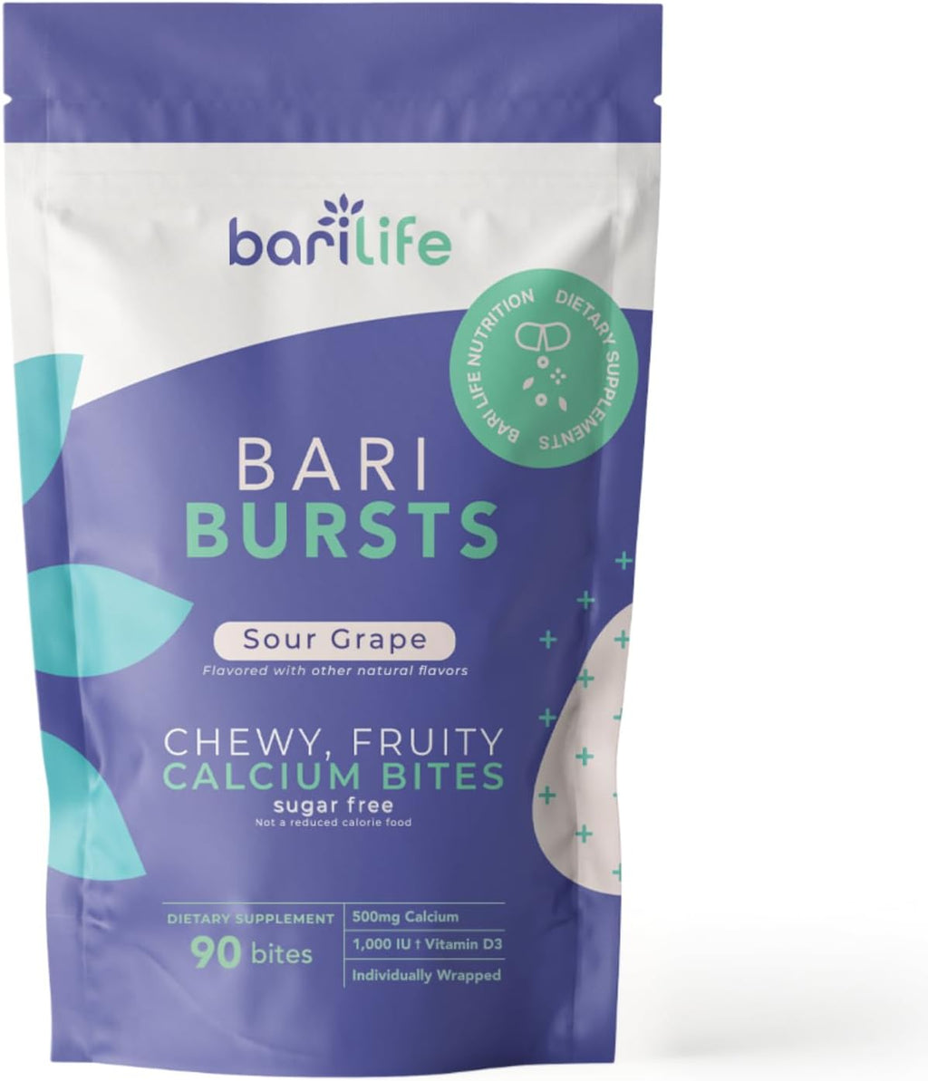 Bari Life Just One Chewable: Once Daily Bariatric Multivitamin + Iron and and BariBurst Calcium Citrate Soft Chews for Gastric Bypass, Gastric Sleeve and Duodenal Switch (Sour Grape)