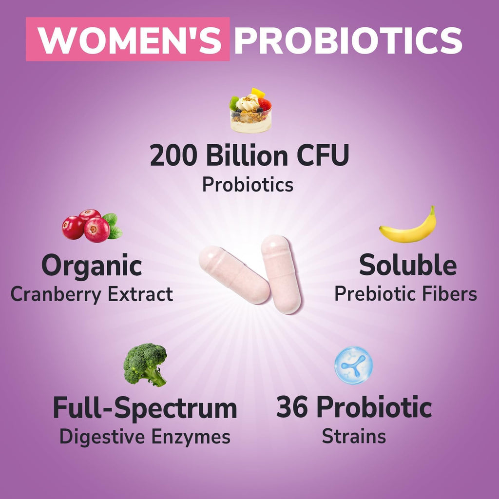 Vitalibre Probiotics for Women 30 Strains, 100B CFUs Vaginal Probiotics | with Digestive Enzymes, Prebiotics & Cranberry for Urinary Tract Health, pH Balance, 30 Veggie Capsules
