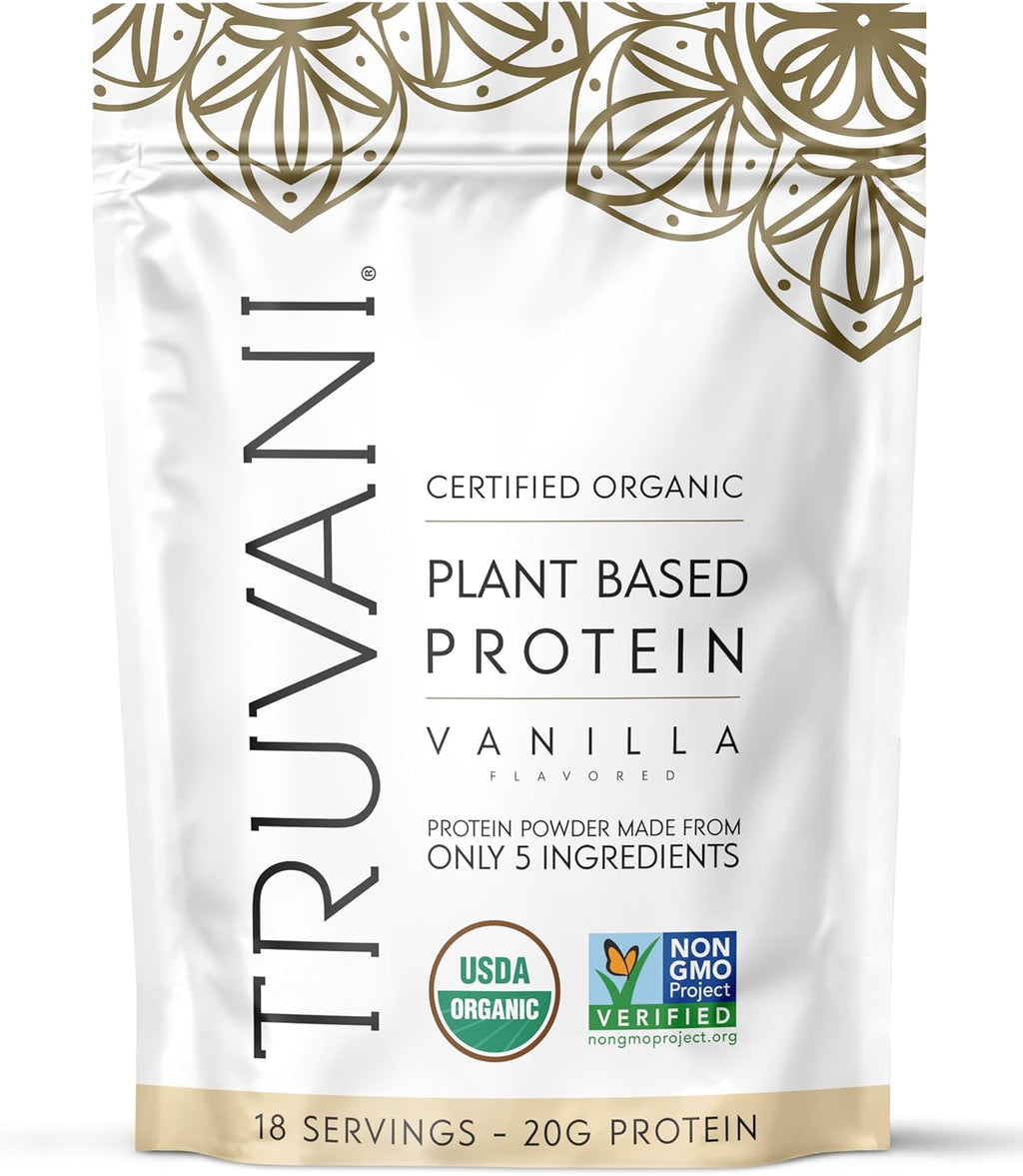 Truvani Organic Plant Based Protein Powder | Vanilla | 18 Servings | Vegan | 20g Pea Protein | Keto | Gluten & Dairy Free | Low Carb | No Added Sugar