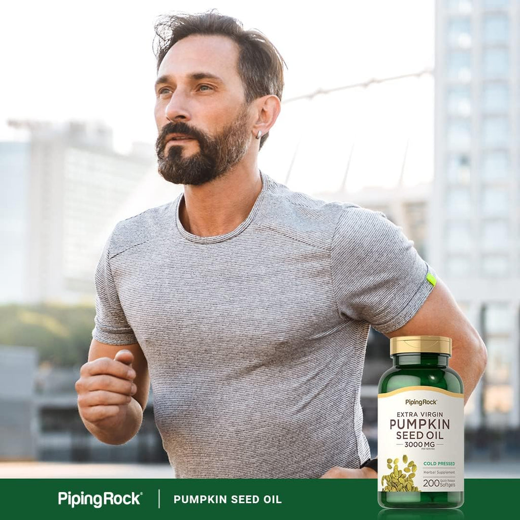 Piping Rock Pumpkin Seed Oil Softgel Capsules | 200 Count | Cold Pressed Herbal Supplement | Extra Virgin with Omega 6 and 9 | Non-GMO, Gluten Free