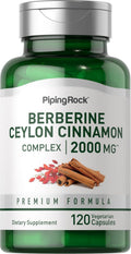 Piping Rock Berberine HCI Ceylon Cinnamon Complex | 120 Capsules | Herbal Extract Supplement | Vegetarian, Non-GMO & Gluten Free Formula