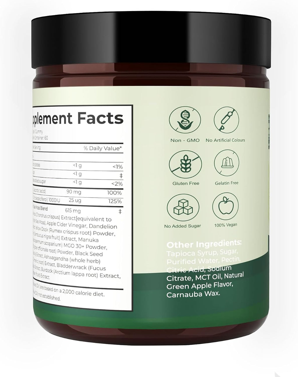 Sea Moss Gummies 16-1, Black Seed Oil Ashwagandha Turmeric Bladder Wrack Vitamin C Vitamin D3 Elderberry Manuka Dandelion Yellow Dock Apple Cider Vinegar for Men & Women