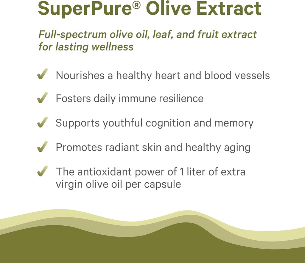 PURE SYNERGY SuperPure Olive Extract | Organic Olive Leaf, Oil, and Fruit Supplement with Polyphenols | for Heart, Brain, and Immune Health (60 Capsules)