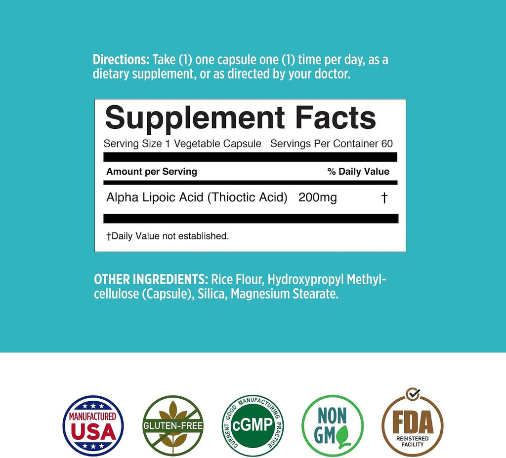 Basic Brands Nerves Alpha Lipoic Acid, 200 mg 1 Pack | Antioxidant, Immune Support, Eye Health Support, Heart Health Support, Nerve Health