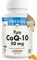 FREEDA CoQ10 50mg Vegan Coenzyme Q10 Supplement - 50 Count | Vegan Coq10 Supplement with 50mg Pure Ubiquinone to Support Cardiovascular Wellness, Healthy Aging, Gum Health