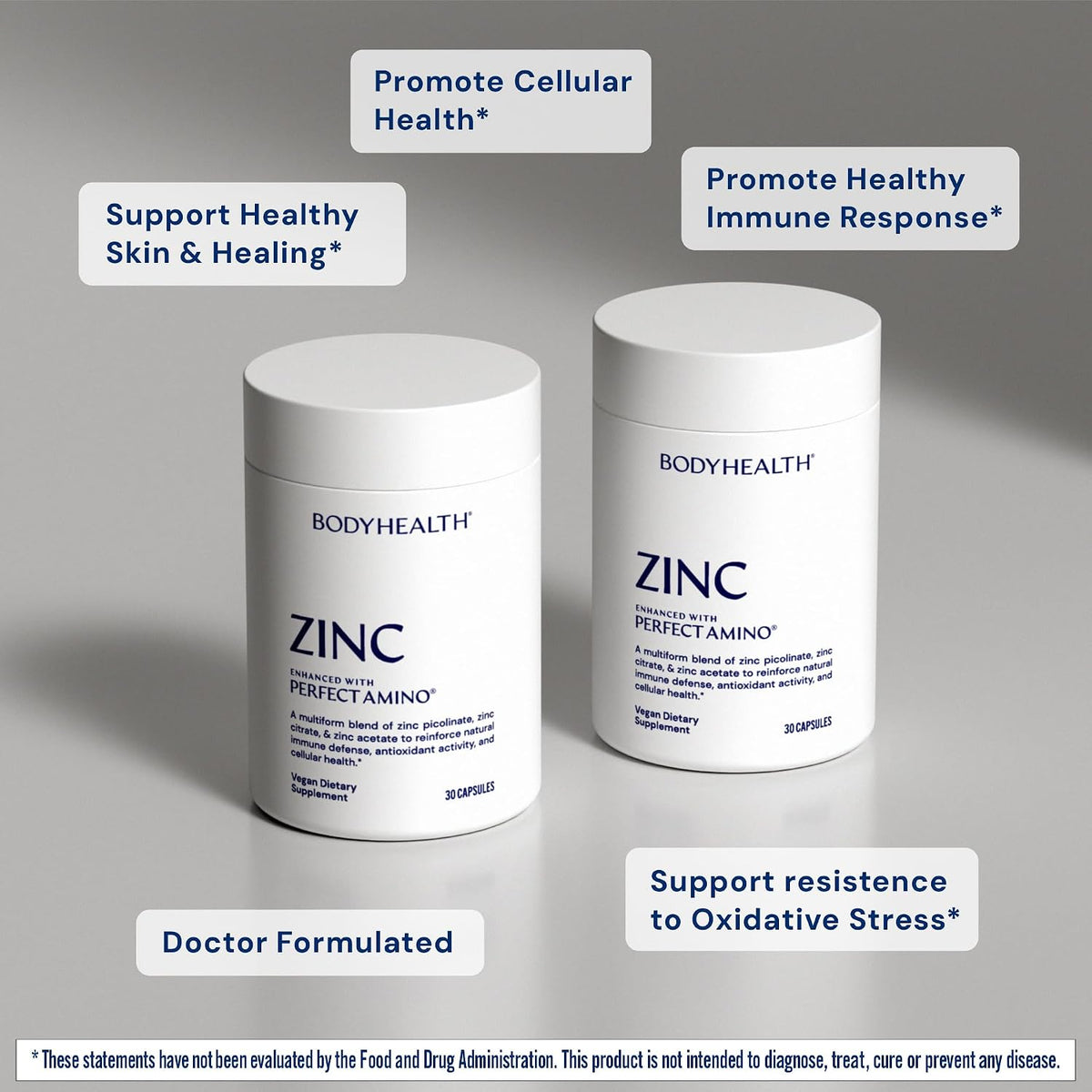 BodyHealth Zinc 30mg - Supplement for Growth & Development, Antioxidant Activity - Natural Immune Defense & Cellular Health - 30 Capsules