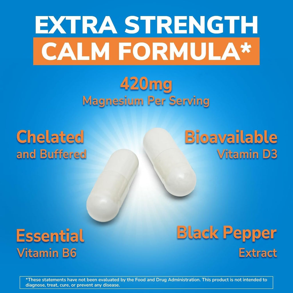 Vitalibre Magnesium Glycinate 420mg with Vitamin D3 B6, 120 Vegan Capsules | Chelated & Buffered Magnesium Supplement | High Absorption for Nerve, Bone, Heart, Mood, Sleep Support, Non-GMO