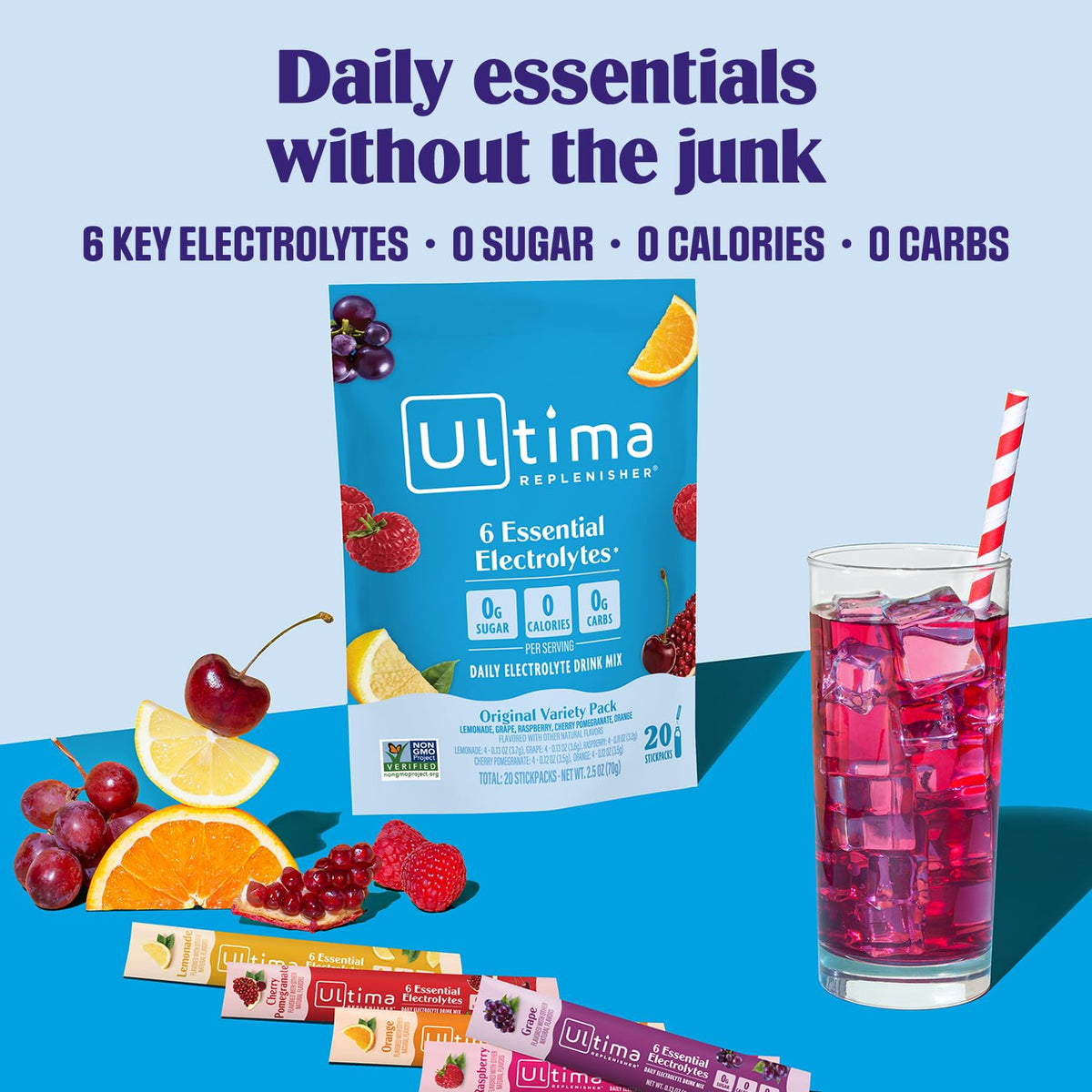 Ultima Replenisher Electrolyte Powder Drink Mix Bundle – Sugar Free – Variety, Crave Killer – 20 Stickpacks, 14 Stickpacks – 6 Electrolytes and Minerals – Keto Friendly, Vegan, Non-GMO