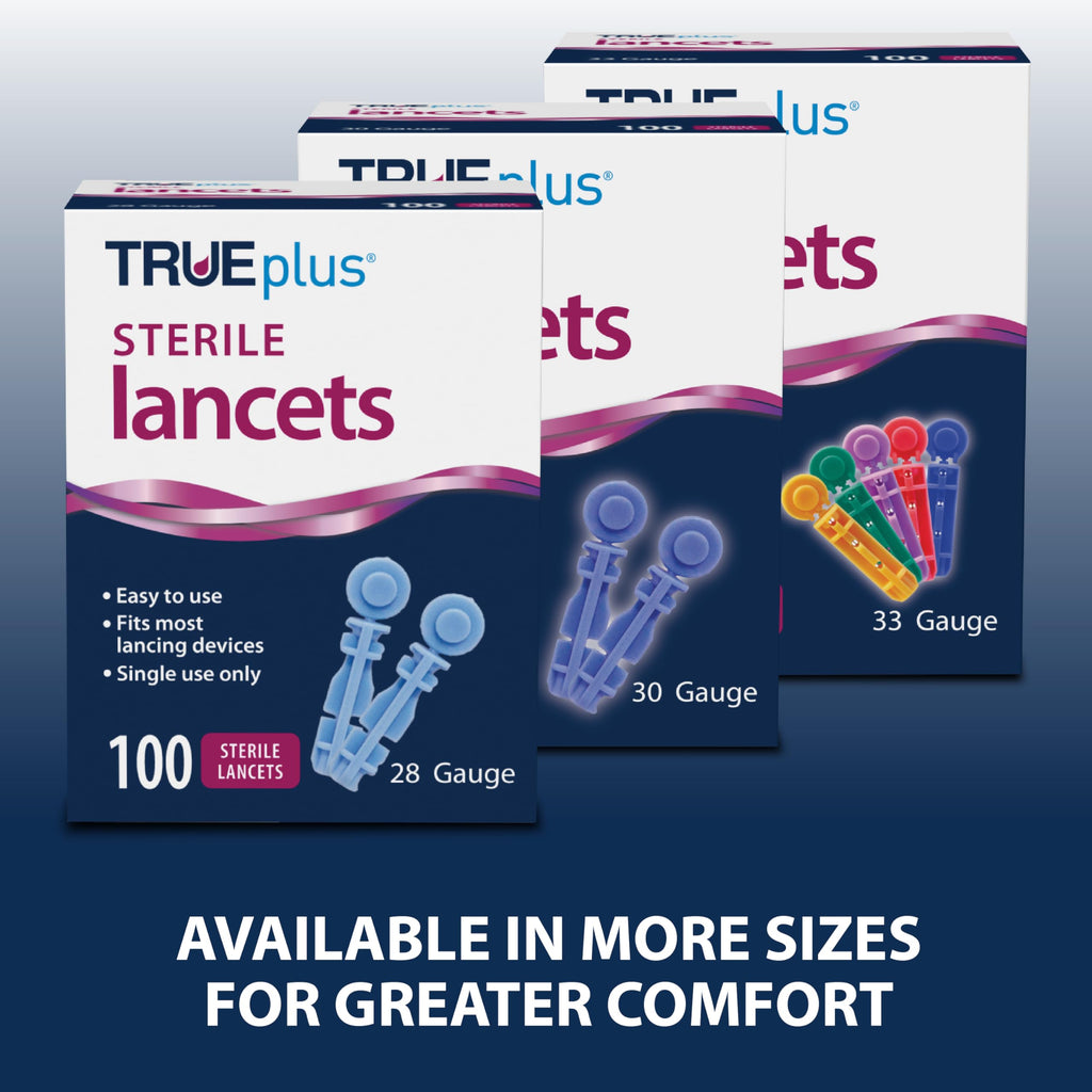 TRUEplus Single-Use Sterile Lancets Bundle, 28G, 300 Pack | Blood Lancets (Sterile, 28G, 4 cm total length) and TRUEplus Log Book, Supplies for Blood Glucose Testing at Home