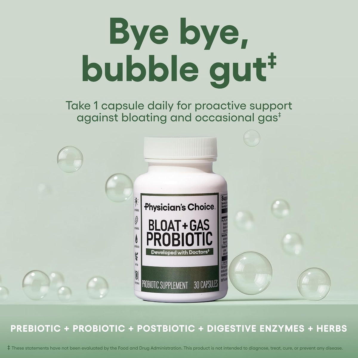 Physician's CHOICE Bloat & Gas Probiotic 30ct + 60 Billion Probiotic 30ct - Digestive Wellness Bundle