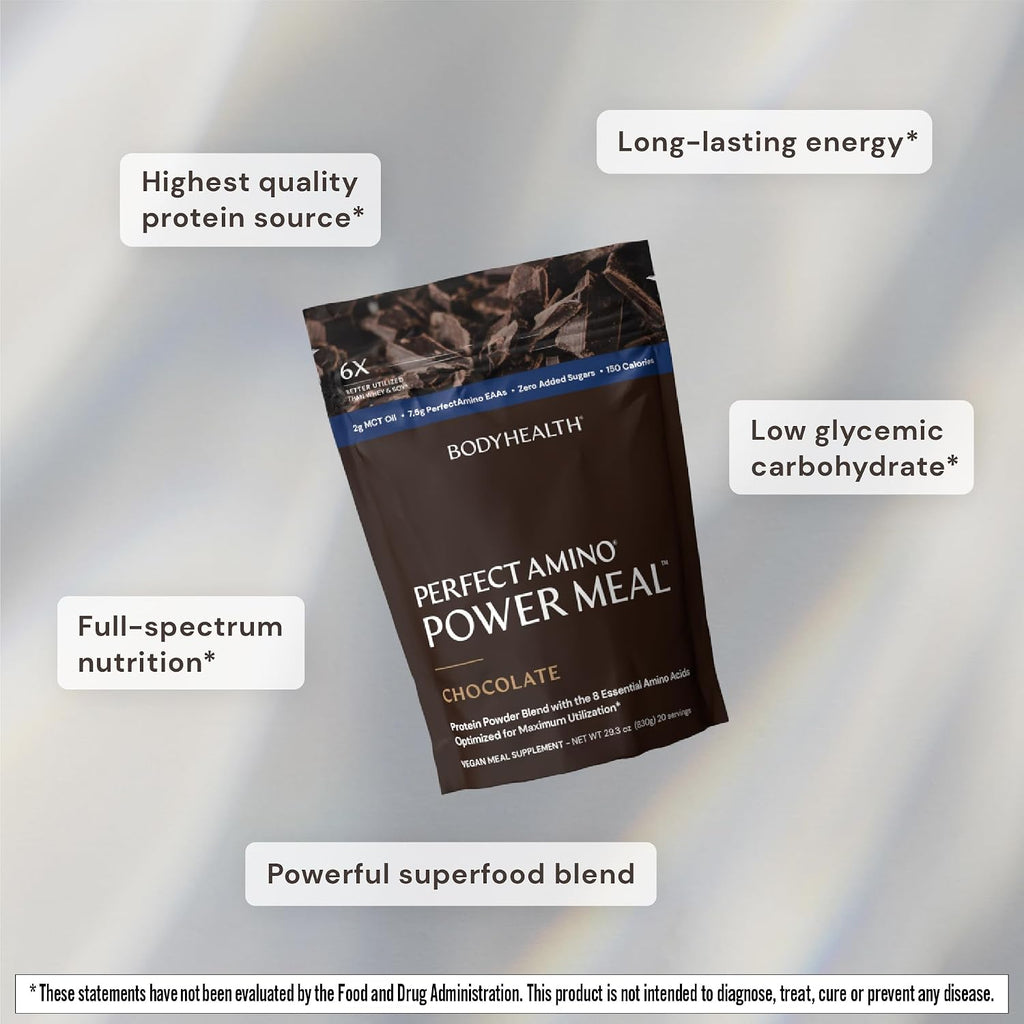 BodyHealth PerfectAmino Power Meal Shake New Dark Chocolate Flavor with MCT Oil Carb 10 and Perfect Amino Protein Base (20 Servings)