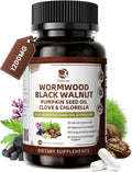 Wormwood Black Walnut Cleanse for Human 1200mg - Gut Health Supplement | Plus Pumpkin Seed Oil,Clove,Activated Charcoal for Daily Digestive Balance - Men & Women Probiotic Capsules -Vegan, 60 Count