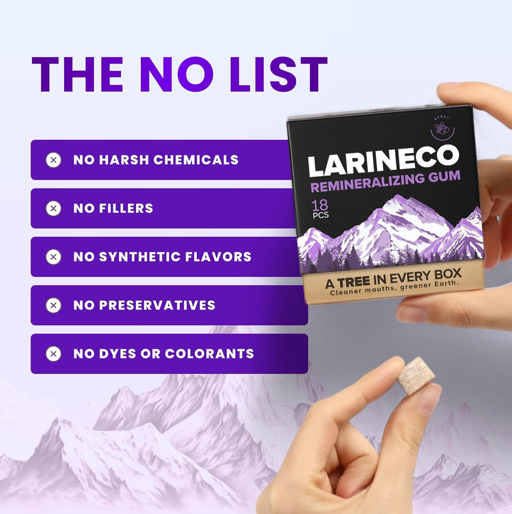 Larine Remineralizing Gum with Nano Hydroxyapatite &amp; Xylitol – Sugar-Free Xylitol Gum – Plastic-Free, Dye-Free, Aspartame-Free – Natural Base
