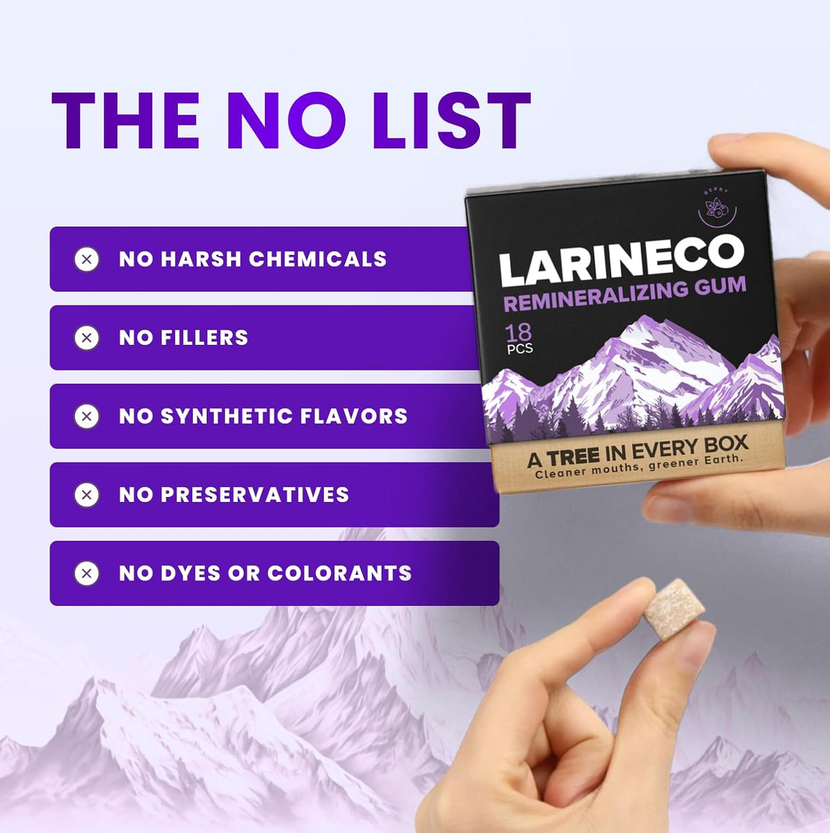 Larine Remineralizing Gum with Nano Hydroxyapatite &amp; Xylitol – Sugar-Free Xylitol Gum – Plastic-Free, Dye-Free, Aspartame-Free – Natural Base