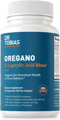 Dr. Tobias Oregano & Caprylic Acid Blend 60 Capsules | Oregano Capsules | Gut Flora Balance Complex & Intestinal Support | Oregano + Caprylic Acid | Probiotics + Enzymes | 30 Servings