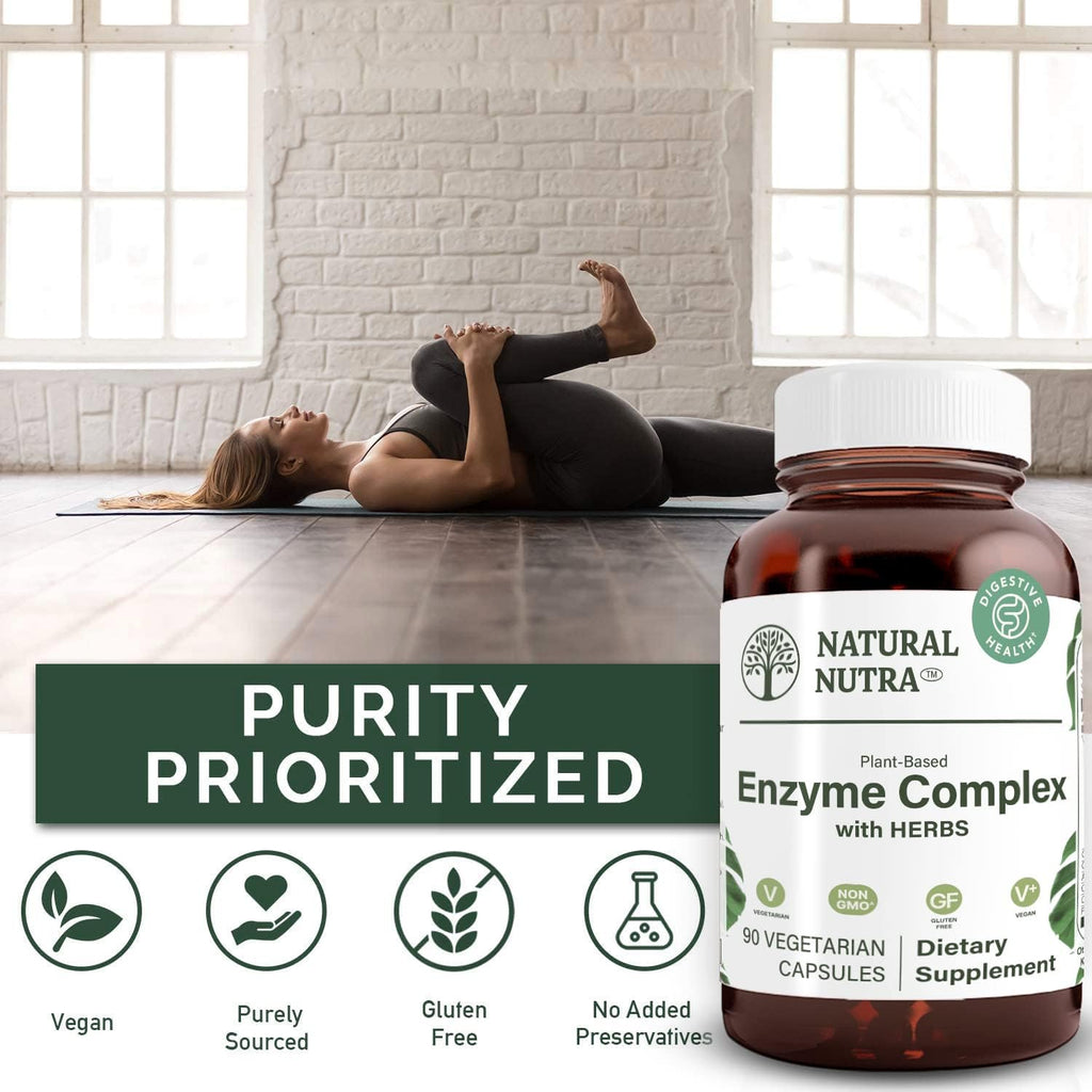 Natural Nutra Plant-Based Digestive Enzyme Complex, 90 Count | Herbal Ingredients, Ginger, Fennel & Cinnamon, Vegan Capsules