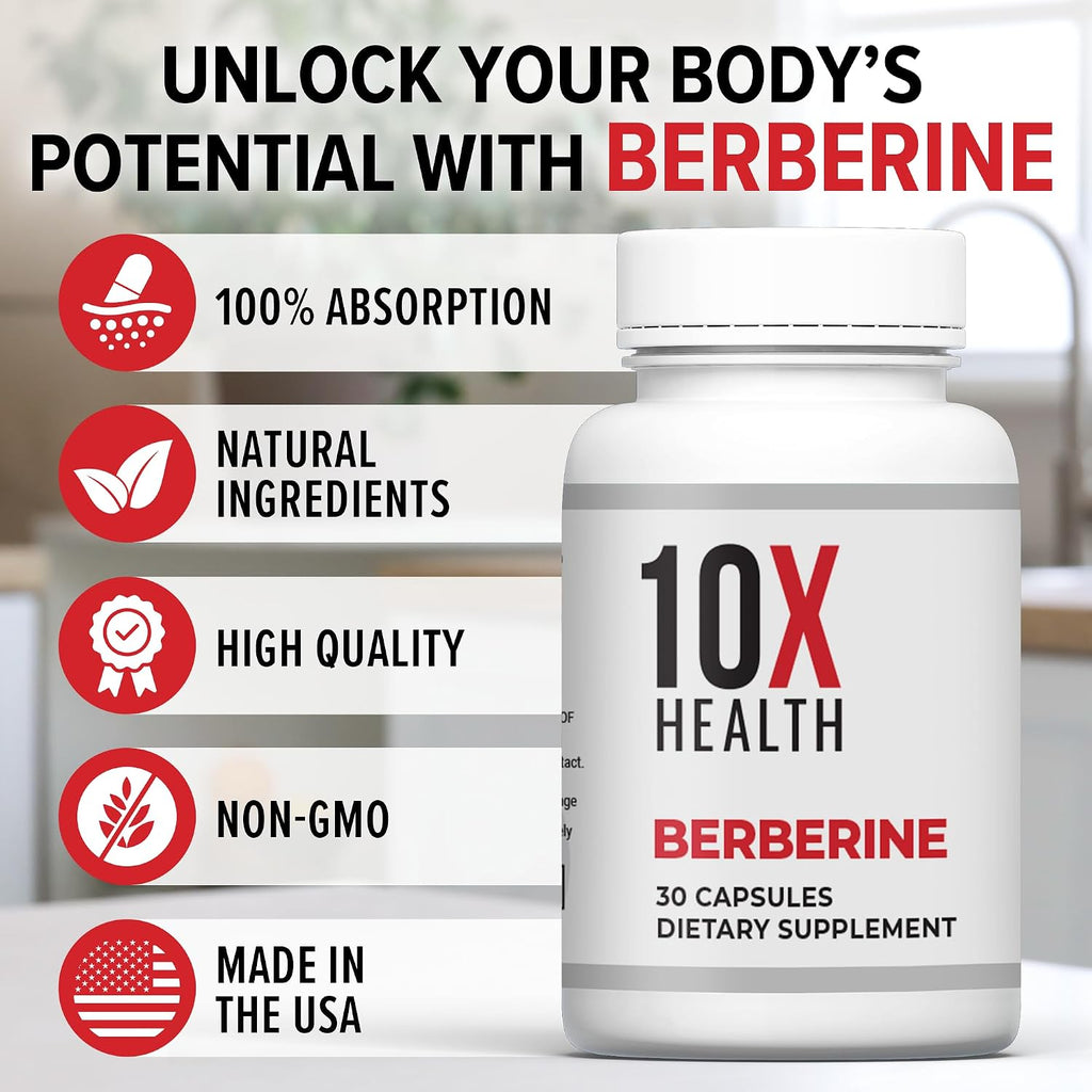 10X Health Berberine - 500mg, 30 Capsules | Dihydroberberine: 500mg for Better Absorption, Cardiovascular & Gut Health Support