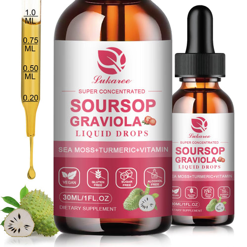 (2 Pack)Whole Soursop Graviola Leaf Extract Liquid Drop with Irish Sea Moss | Herbal Soursop Bitters Liquid for Cell Support & Regeneration, Immunity and Gut Health丨Vegan, Non-GMO, Natural Flavor,1 Fl Oz