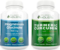 Magnesium Glycinate 400mg + Organic Turmeric Curcumin 700mg with Bioperine Providing 95% Curcuminoids - 270 Tablets & 120 Capsules - Vegan Bundle