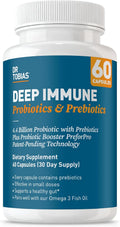 Dr. Tobias Deep Immune Probiotic + Prebiotic 60 Capsules | Gut Health | Dual Action Gut & Immune Support | DE111 Spore Forming Probiotics + PreforPro | Targeted Release | Shelf Stable | 30 Servings