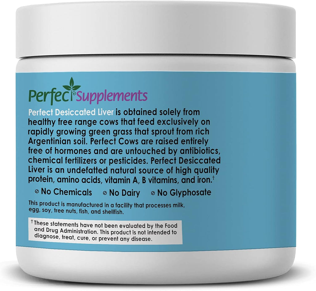 Perfect Supplements – Perfect Desiccated Liver Powder – 180 Grams – Undefatted Beef Liver – Natural Source of Protein, Iron, Vitamins A & B