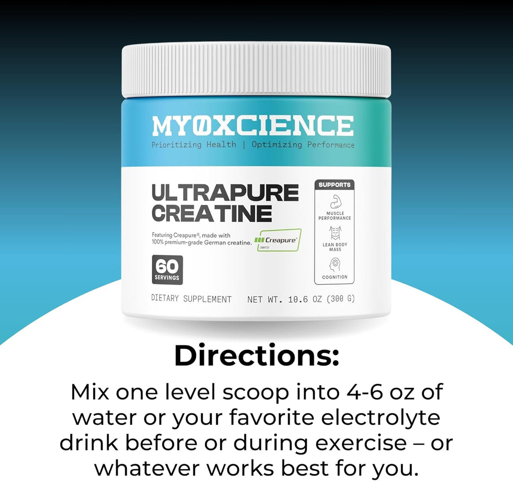 MYOXCIENCE Creapure® Creatine Monohydrate | Supports Strength & Muscle Mass, Cognition and Lean Body Mass | Unflavored (60 Serving Jar)