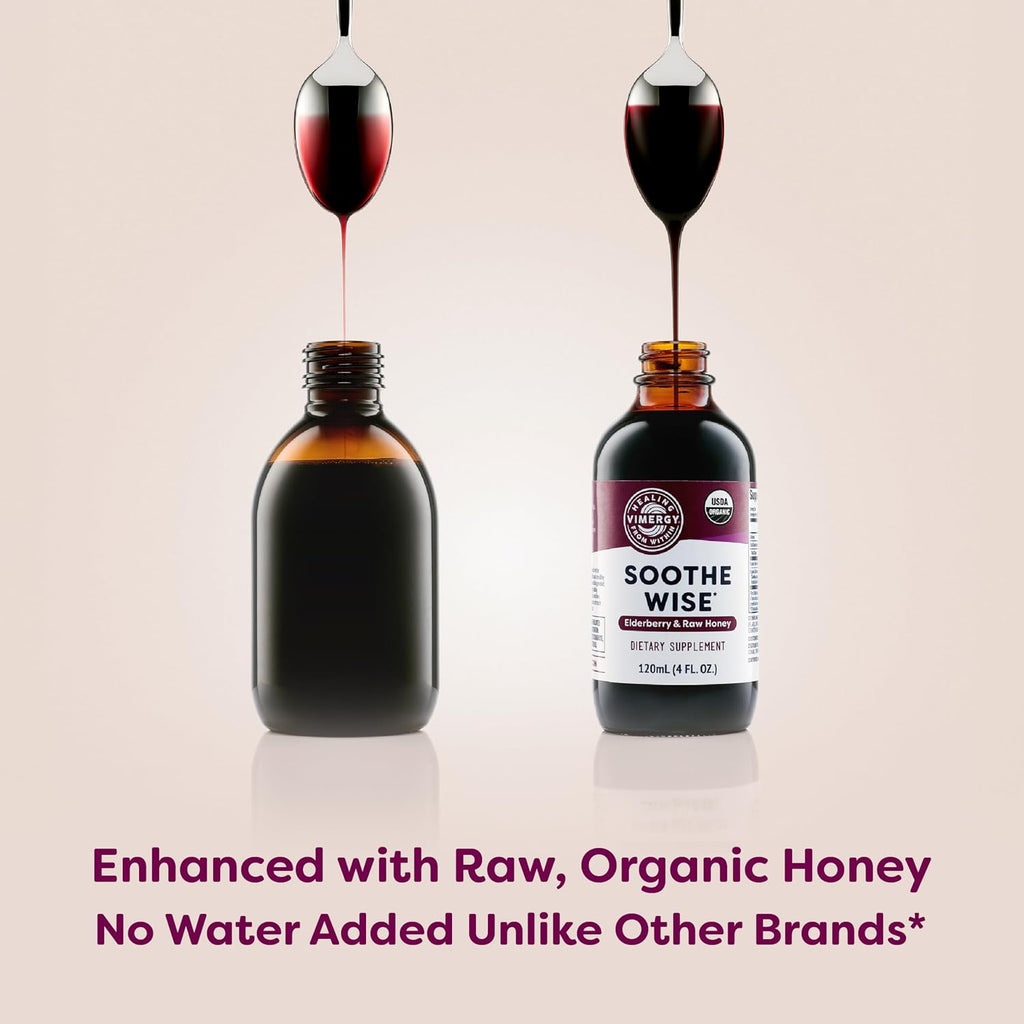Vimergy Soothe Wise* – USDA Certified Organic – Immune Support with Elderberry & Honey – 24 5mL (1 TSP) Servings (940 mg Extract Per Serving) – Vegan, Paleo-Friendly, Gluten-Free (120 mL)