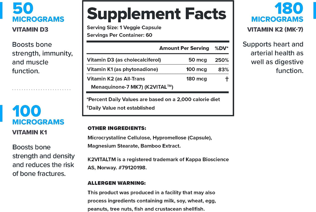LEGION Vitamin D+K Natural & Effective Formulation - Vitamin D3, K2 & K for Immunity Boost - K1, K2 & D3 Vitamin Supplement to Boost Bone Density and Health - Vitamin K2 & K1 for Heart Support