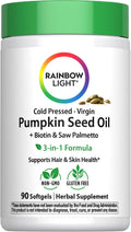 Rainbow Light Pumpkin Seed Oil with Saw Palmetto | 90 Softgels | Plus Biotin | Supports Hair & Skin Health | Cold Pressed, Virgin Herbal Supplement