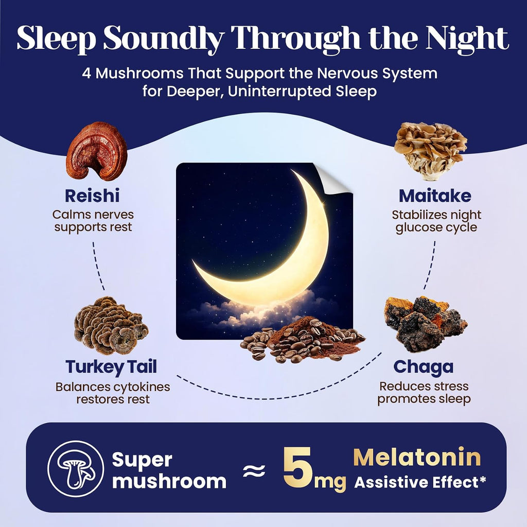 Mushroom Hot Cocoa Powder Natural Sleep Aid with 12 Superfoods, 30 Servings | Magnesium Glycinate, Melatonin 3mg, L-Theanine, Glycine, Lion's Mane, Reishi & Turkey Tail, Moon Bedtime Brew Hot Cocoa Mix