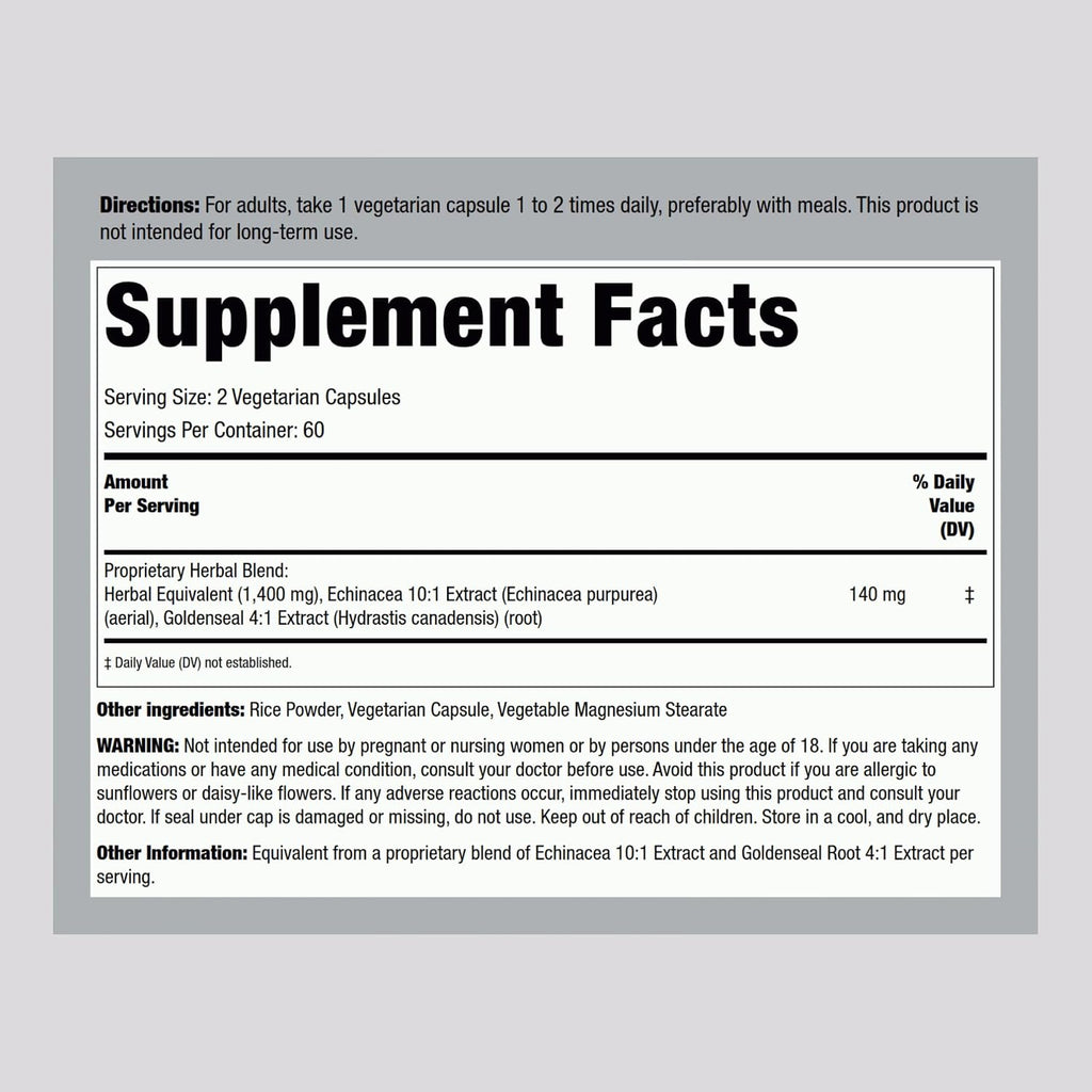 Piping Rock Echinacea Goldenseal Capsules | 120 Count | Concentrated Extract Supplement | Vegetarian, Non-GMO & Gluten Free Formula