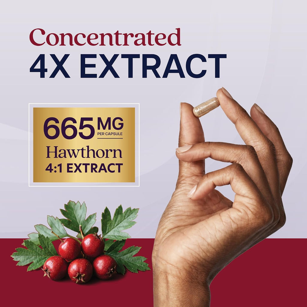 Hawthorn Berry Supplement, 5 Month Supply, Powerful 4:1 Hawthorn Extract | High Strength Hawthorne Berries, Cardiovascular Health Support, Hawthorne Berry Supplement, Vegan & Non-GMO, 150 Capsules