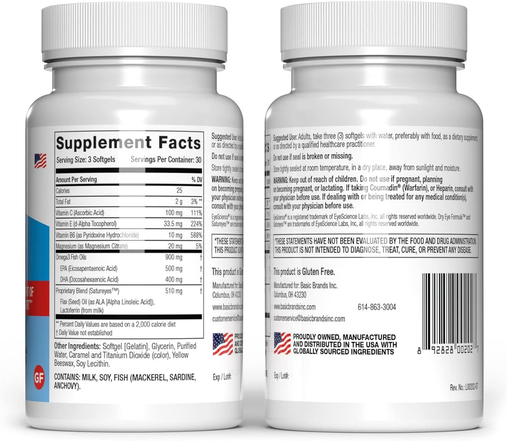 EyeScience Dry Eye Formula Omega-3 Dry Eye Supplement, 900mg | Eye Vitamins for Dry Eyes, Supports Eye Hydration, Tear Function & Daily Eye Comfort, EPA DHA Softgels for Adults