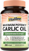 Odorless Garlic Oil, Maximum Potency, Concentrated Extract, Non-GMO, No Gluten, Heart & Immunity, Antioxidant Defense, 200 Softgels