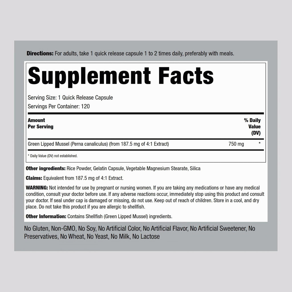 Piping Rock Green Lipped Mussel | 120 Capsules | Supplement for Humans | Freeze Dried from New Zealand | Non-GMO, Gluten Free
