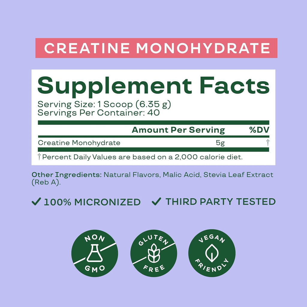 Bloom Nutrition Creatine Monohydrate Powder, Raspberry Lemon, 40 Servings | 5g Micronized Creatine, Supports Muscle Recovery, Strength, Endurance, Pre or Post Workout, Gluten Free, Non GMO